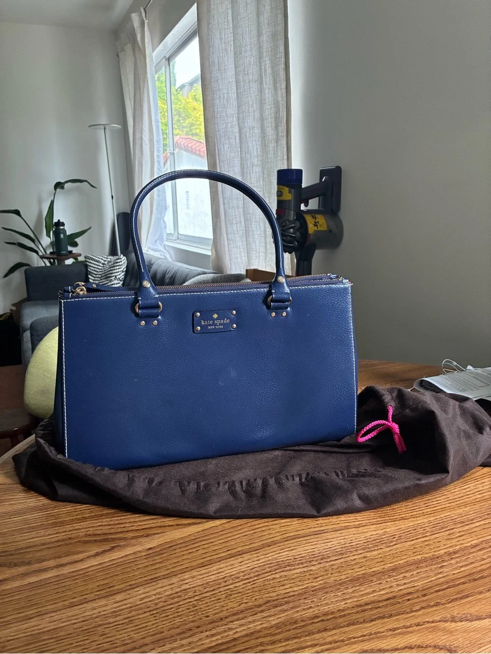 Kate Spade Navy Leather Top-Handle Structured Bag